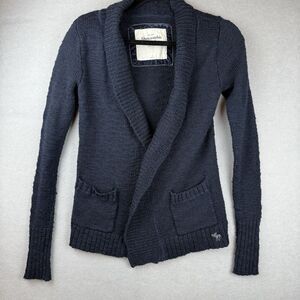 Abercrombie & Fitch Navy Blue Shawl Collar Open Front Cardigan Sweater Small
